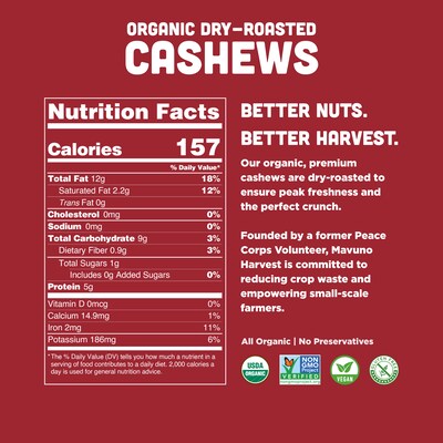 Mavuno Harvest Organic Dry Roasted Cashews, 4 oz., 6 Bags/Pack (MAHW-CASH4OZ6PK)