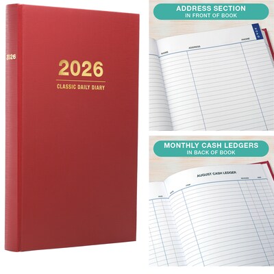 2026 Global Printed Products Professional Diary 6" x 8" Daily Planner, Paperboard Cover, Red (SDCY2668RD)