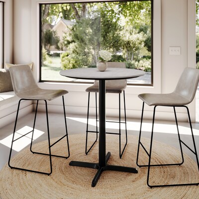 Flash Furniture Acadia 36" Round Wooden Dining Table with X-Base, Gray Faux Concrete/Black Base (STRD36CGT3030B)