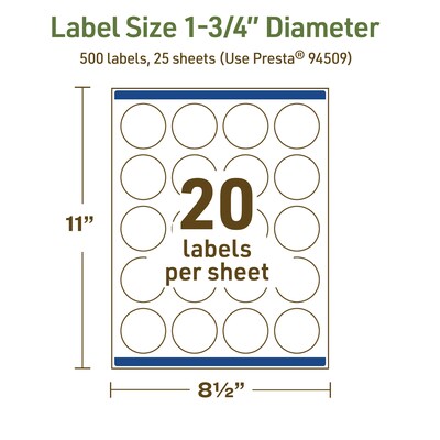 Avery Dissolvable Circle Multipurpose Labels, 1.75" Dia., Off-white, 500/Pack (94509)