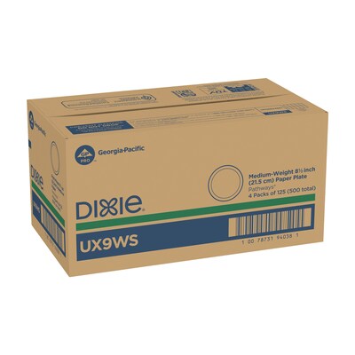 Dixie Pathways Medium-Weight Paper Plates, 8.5”, 500/Carton (UX9WS)