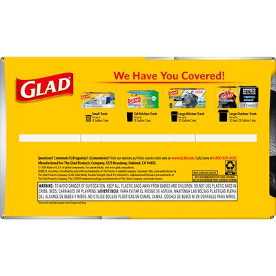 Glad ForceFlexPlus 30 Gallon Trash Bag, 5.31" x 10.06", Low Density, 0.90 mil, Black (70358)