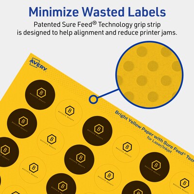 Avery Laser/Inkjet Round Multipurpose Labels, 1" Dia., Bright Yellow, 1920/Pack (94500)