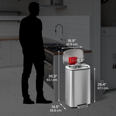 iTouchless 13.2 Gal and 1.32 Gal Kitchen and Bathroom SoftStep Step Pedal Trash Cans Combo Pack, Silver
