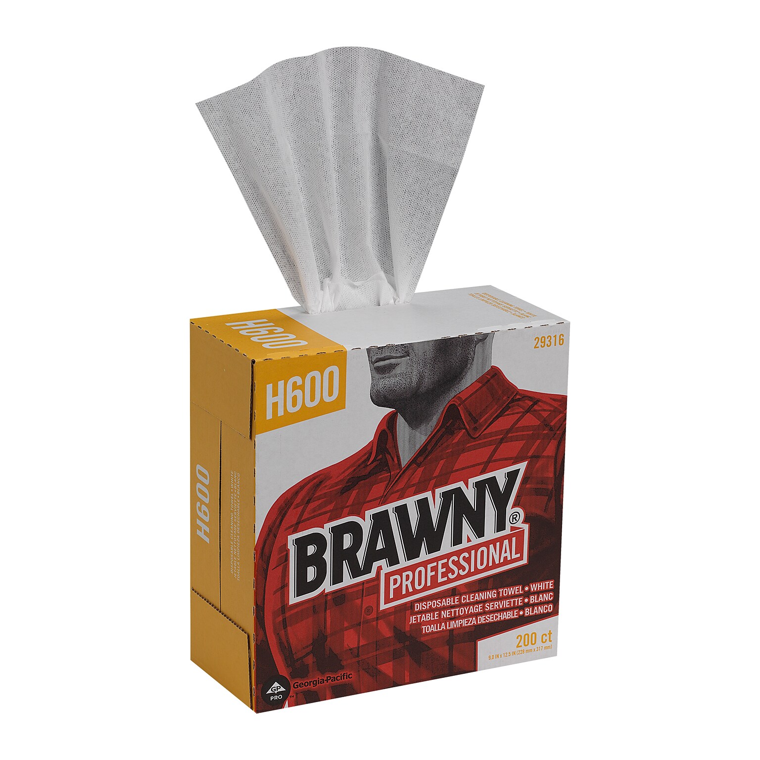 Brawny Professional H600 Synthetic Fiber Cleaning Wipers, 12.5 x 9.1, White, 200 Wipers/Box, 10/Carton (29316)