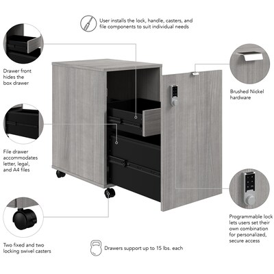 Bush Business Furniture Assure Mobile File Cabinet, Letter/Legal Size, Lockable, 26"H x 16"W x 20"D, Platinum Gray (AUS216PGSU)