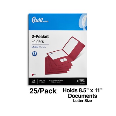 Quill Brand® 2-Pocket Folders, Red, 25/Box (712558)