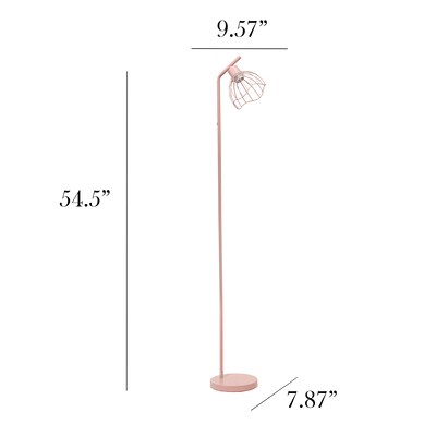 Simple Designs Sleek Essentials 54.5" Metal Floor Lamp with Wire Cage Shade, Pink (LF1050-PNK)