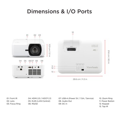 ViewSonic 4K UHD 5000 Lumens Laser Projector with High Brightness, White (LS740-4K)