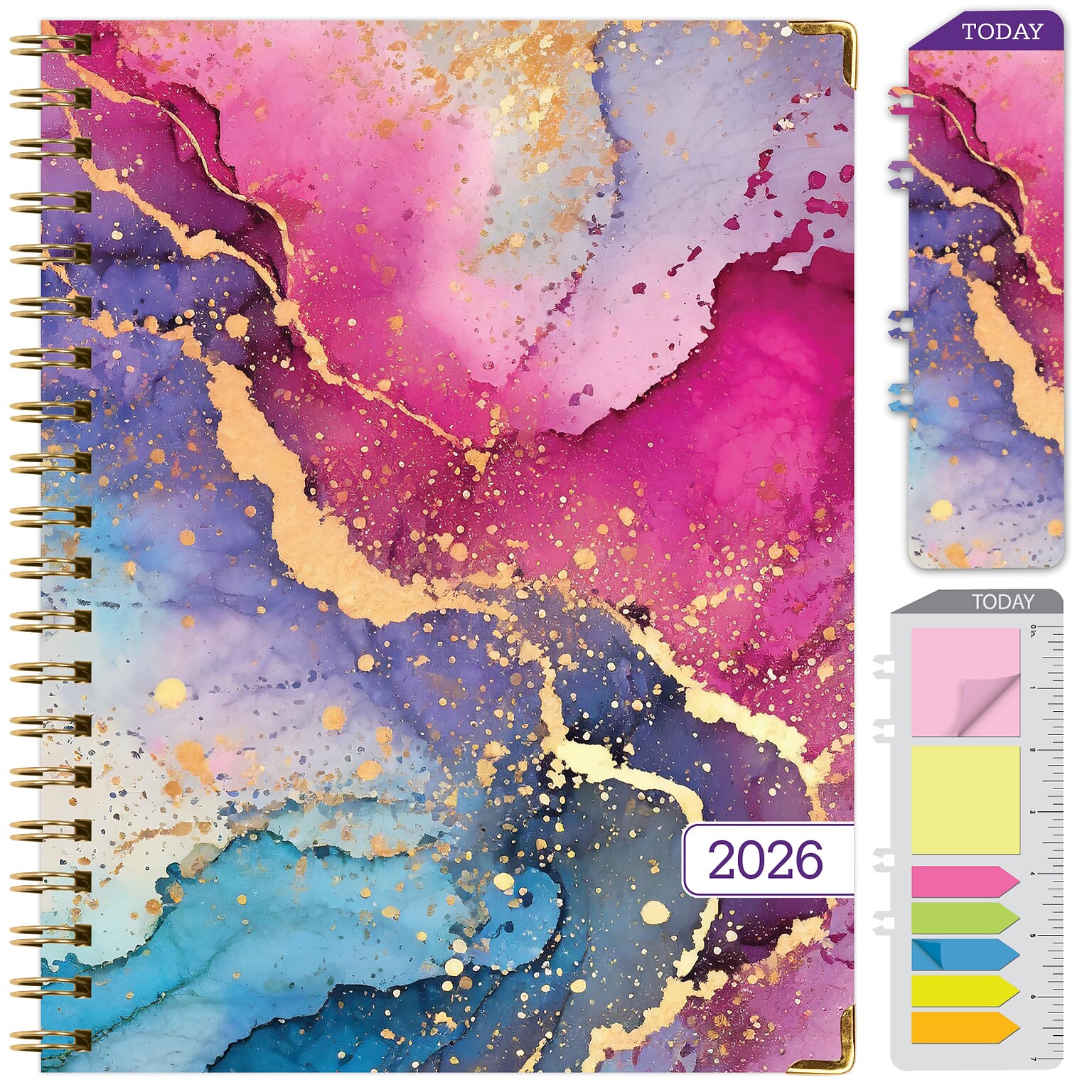2026 Global Printed Products 8.5 x 11 Weekly & Monthly Planner, Paperboard Cover, Rainbow Gold Marble (FSHN-CY26-8511-36)