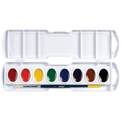 Prang Semi-Moist Washable Watercolor Paint with Brush, Assorted Colors, 8 Colors/Set (X00800)