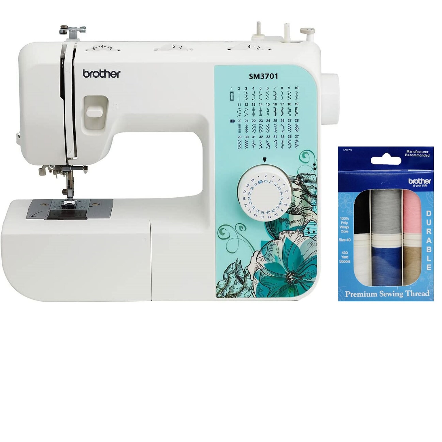 Brother Sewing Machine with 6-Piece Premium Sewing Thread Pack (SM3701SEW6-STP)