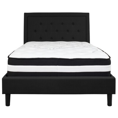 Flash Furniture Roxbury Tufted Upholstered Platform Bed in Black Fabric with Pocket Spring Mattress, Full (SLBM22)