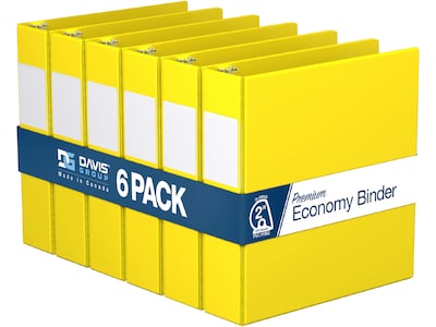 Davis Group Premium Economy 2 3-Ring Non-View Binders, D-Ring, Yellow, 6/Pack (2304-05-06)