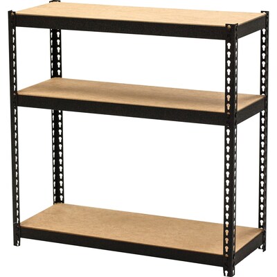 Lorell Iron Horse Narrow Riveted Shelving Unit, 200 lb. Capacity, 30"W x 12"D x 30"H, Black/Natural (LLR66962)