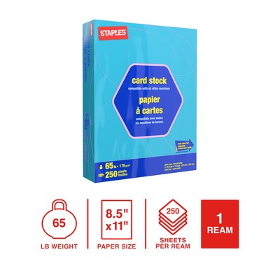 Staples 65 lb. Cardstock Paper, 8.5 x 11, Bright Blue, 250 Sheets/Pack (92099)