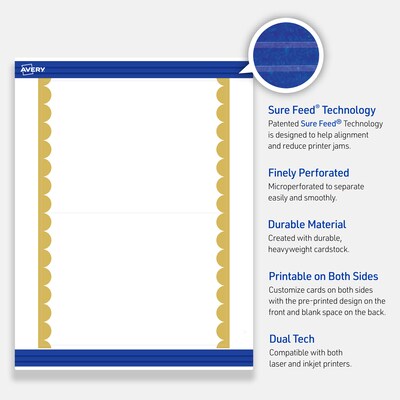 Avery Pre-Printed Gold Edge Dots Design Matte Blank Card, White, 20/Pack (S00-DK8)
