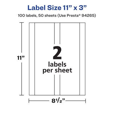 Avery Laser/Inkjet Multipurpose Labels, 3"  x 11", Matte White, 100/Box (94265)