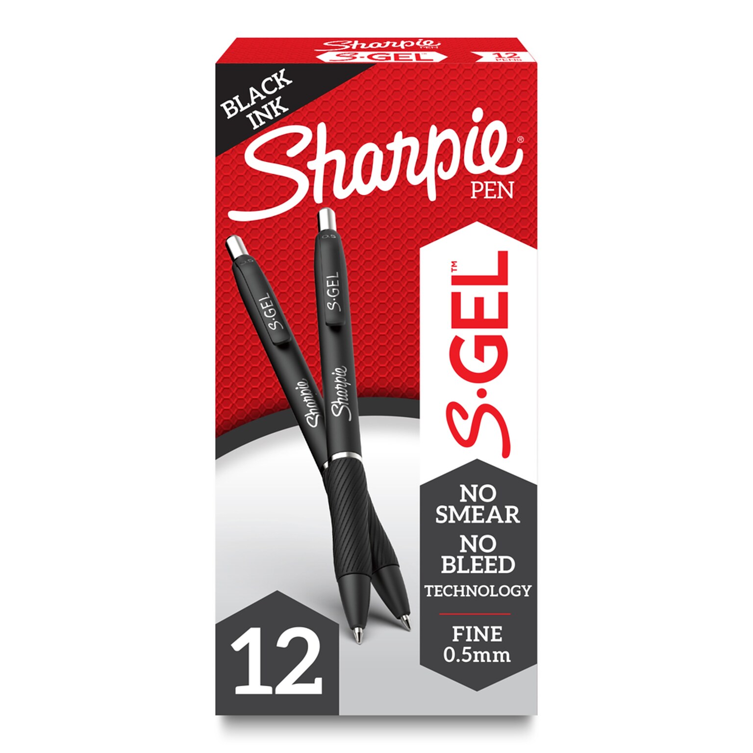 Sharpie S-Gel Retractable Gel Pens, Fine Point, 0.5mm, Black Ink, Dozen (2096145)
