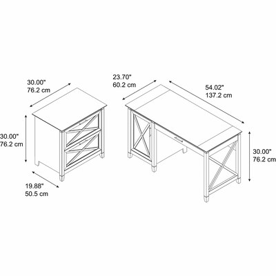 Bush Furniture Key West 54"W Computer Desk with Storage and 2 Drawer Lateral File Cabinet, Pure White Oak (KWS008WT)