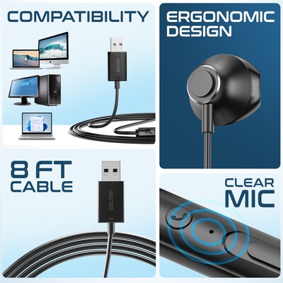 Delton 10E Stereo USB In-Ear Computer Headset with Microphone, Black (DWH10E)