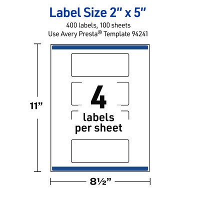 Avery Rectangle Laser Multipurpose Labels, 2" x 5", White, 400/Box (19479399307)