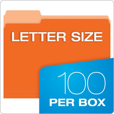 Pendaflex Recycled File Folder, 1/3-Cut Tab, Assorted, Letter Size, Orange, 100/Box (4210 1/3 ORA)