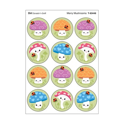 Trend Enterprises Merry Mushrooms Dirt scent Scratch n Sniff Stinky Stickers, Multicolored, 48/Pack, 6 Packs/Bundle (T-83448-6)