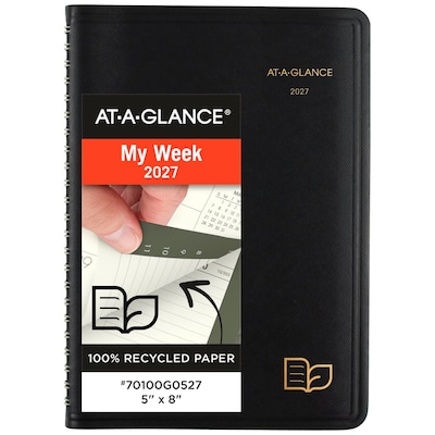 2027 AT-A-GLANCE Recycled 5 x 8 Weekly & Monthly Appointment Book Planner, Faux Leather Cover, Black (70-100G-05-27)