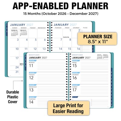 2027 Rocketbook Rocketplanner 9" x 11" Calendar Year Weekly & Monthly Planner, Plastic Cover (RKPL-CY27-8-TL)