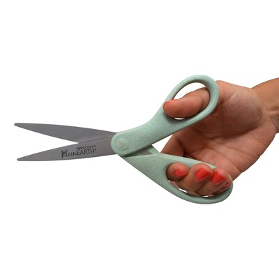Westcott KleenEarth 8" Stainless Steel Scissors, Pointed Tip, Sage Blue (17350)