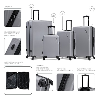 DUKAP Discovery 4-Piece Hardside Spinner Luggage Set, TSA Checkpoint Friendly, Silver (DKDISSMLXL-SIL)