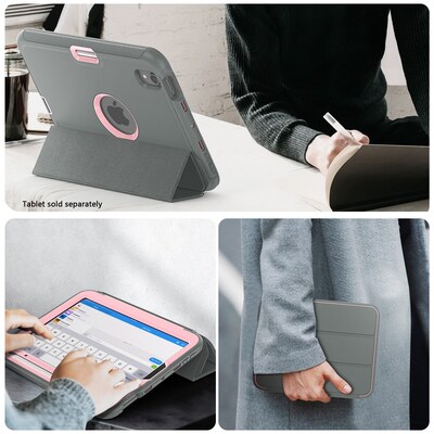 SaharaCase Raider Series TPU 9" Heavy Duty Folio Case for iPad Mini 6th & 7th Generation, Mist Gray/Pink (TB00453)