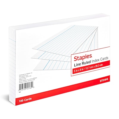 Staples 5 x 8 Index Cards, Legal Ruled, White, 100/Pack (TR51016)