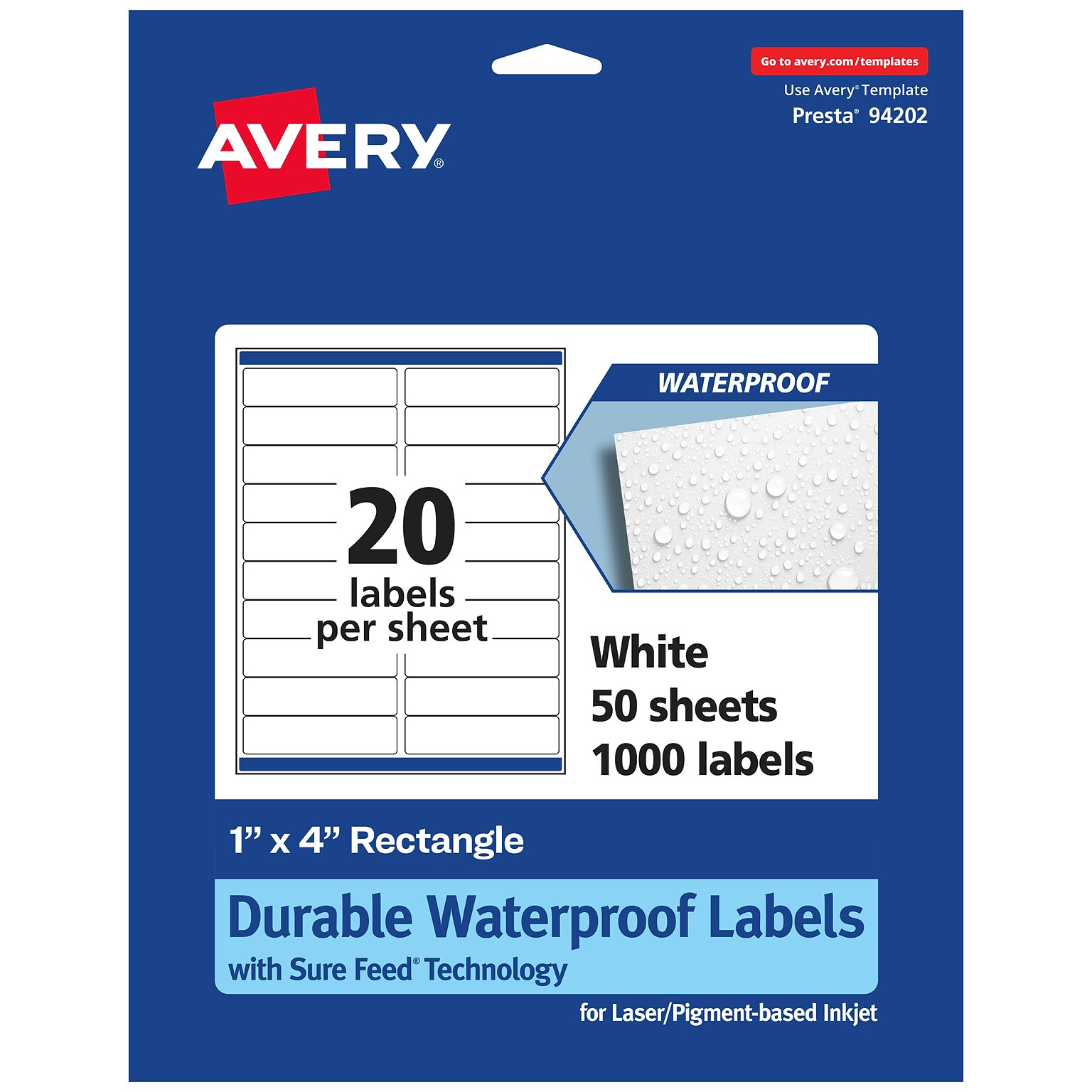 Avery Laser/Inkjet Rectangle Multipurpose Labels, 1 x 4, White, 1000 Labels/Box  (94202)