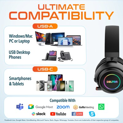 Delton G520 Wireless Noise Canceling Over-Ear Headphones, Bluetooth, Black (DHBG520)