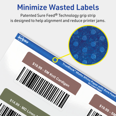 Avery TrueBlock Laser/Inkjet Rectangle Multipurpose Labels, 1.5" x 2.75", White, 100 Labels/Pack (94230)