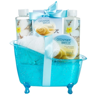 Freida and Joe Oceanside Breeze Fragrance Bath & Body Spa Gift Set in a Blue Tub Basket (FJ-46)