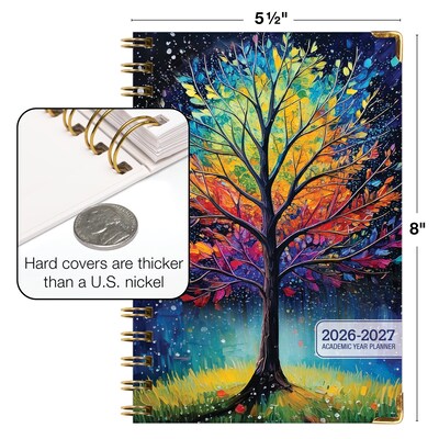2026-2027 Excello Brands 8" x 5.5" Academic Weekly & Monthly Planner, Paperboard Cover, Black Tree Seasons (FSHN-AY26-58-32)