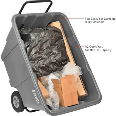 Global Industrial Standard Duty Plastic Tilt Truck, 1/2 Cu. Yd. Capacity, 850 Lb. Capacity, Gray (984613)
