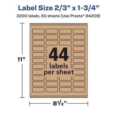 Avery Laser/Inkjet Rectangle Multipurpose Labels, 2/3" x 1-3/4", Kraft Brown, 2200 Labels/Box ( 94209)