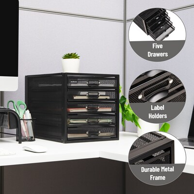 Mind Reader 5-Compartment Metal Mesh File Storage Drawers, Black (5CABMESH-BLK)