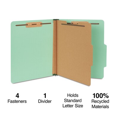 Staples 60% Recycled Pressboard Classification Folder, 1-Divider, 1.75" Expansion, Letter Size, Light Green, 20/Box