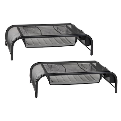 Mind Reader Monitor Stand with Paper Tray, Up to 24 Monitor, Black, 2/Pack (2MESHMON-BLK)