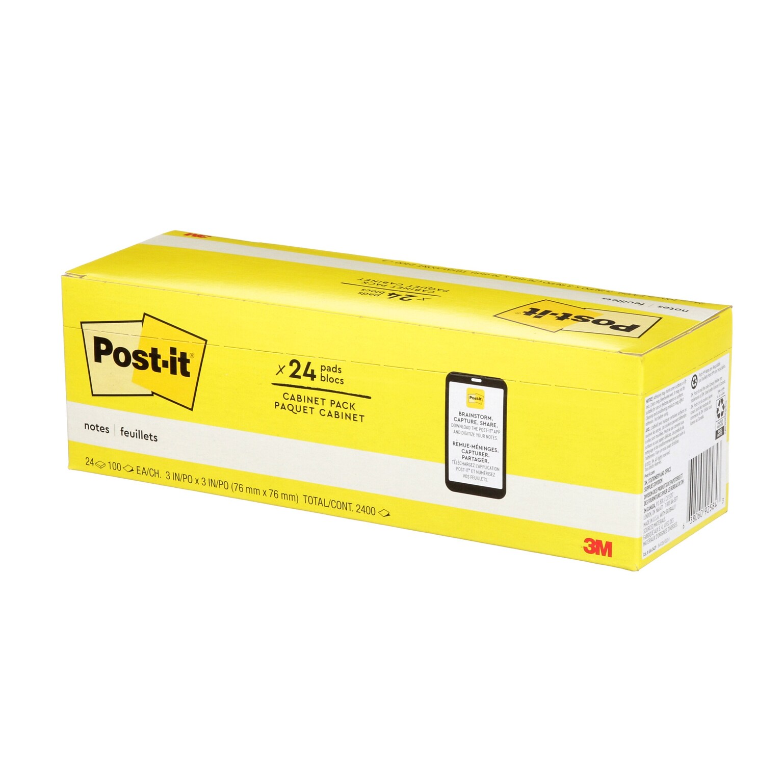 Post-it Notes, 3 x 3, Canary Collection, 90 Sheet/Pad, 24 Pads/Pack (65424CP)