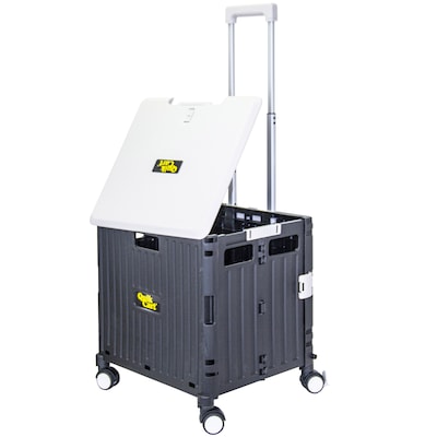 Dbest Quik Cart Swing Lid Four Swivel Wheeled Rolling Crate Teacher Utility with Seat, Black/Grey (01-910)
