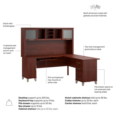 Bush Home Somerset 72" W L Shaped Computer Desk with Hutch, Hansen Cherry (SET001HC)