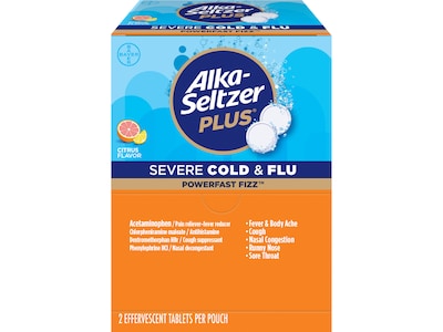 Alka-Seltzer Plus PowerFast Fizz Severe Cold & Flu Effervescent Tablet, Citrus, 2/Pouch, 30 Pouches/