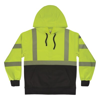Ergodyne GloWear 8317BK High Visibility Long Sleeve Black Bottom Hooded Sweatshirt, ANSI Type R Class 3, Lime, 3X (22977)