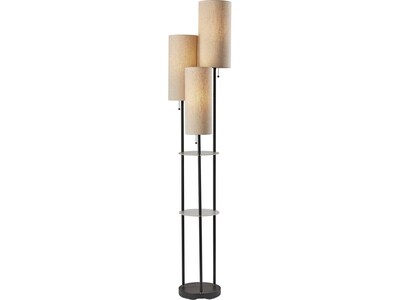 Adesso Trio 68 Matte Black Floor Lamp with Three Cylindrical Light Brown Shades (4305-01)